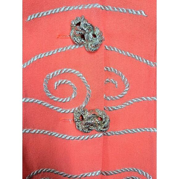 Vtg 80s Mob Wife Magali Collection Orange Wool Skirt Suit Gold Rope Design Sz 8 - Picture 6 of 9